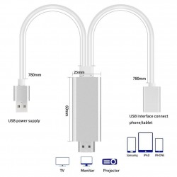 HDMI, MIRROR LINK ADAPTADOR USB PARA SMARTPHONE ANDROID, IPHONE, IPAD 
			 
			