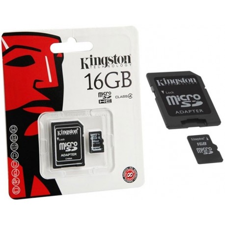 16GB. MicroSD CON ADAPTADOR PARA SD. TARJETA DE MEMORIA MARCA KINGSTON