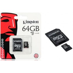 64GB. MicroSD CON ADAPTADOR PARA SD. TARJETA DE MEMORIA MARCA KINGSTON 
			 
			