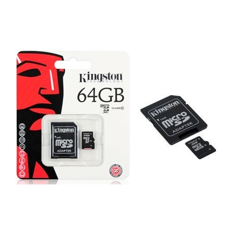 64GB. MicroSD CON ADAPTADOR PARA SD. TARJETA DE MEMORIA MARCA KINGSTON